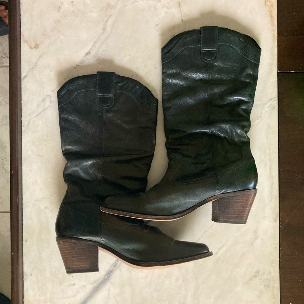 Vintage Cathy Jean Y2K Black Leather Cowboy Boots